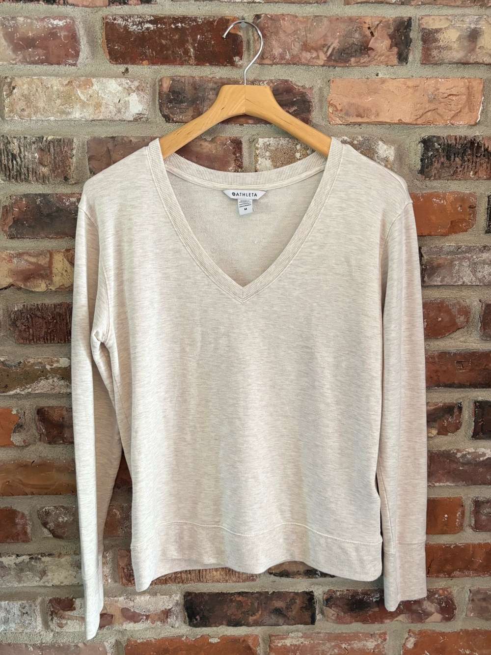 Athleta Beige Sunrise V Neck Pullover Sweatshirt, M